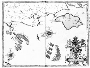 Kaart nr.6 met de route van de Armada-vloot, gegraveerd door Augustine Ryther, 1588